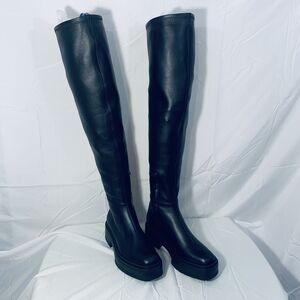 Sam Edelman Lydia Black Chunky Lug Sole Rounded Toe Over The Knee Sz 8M Boots